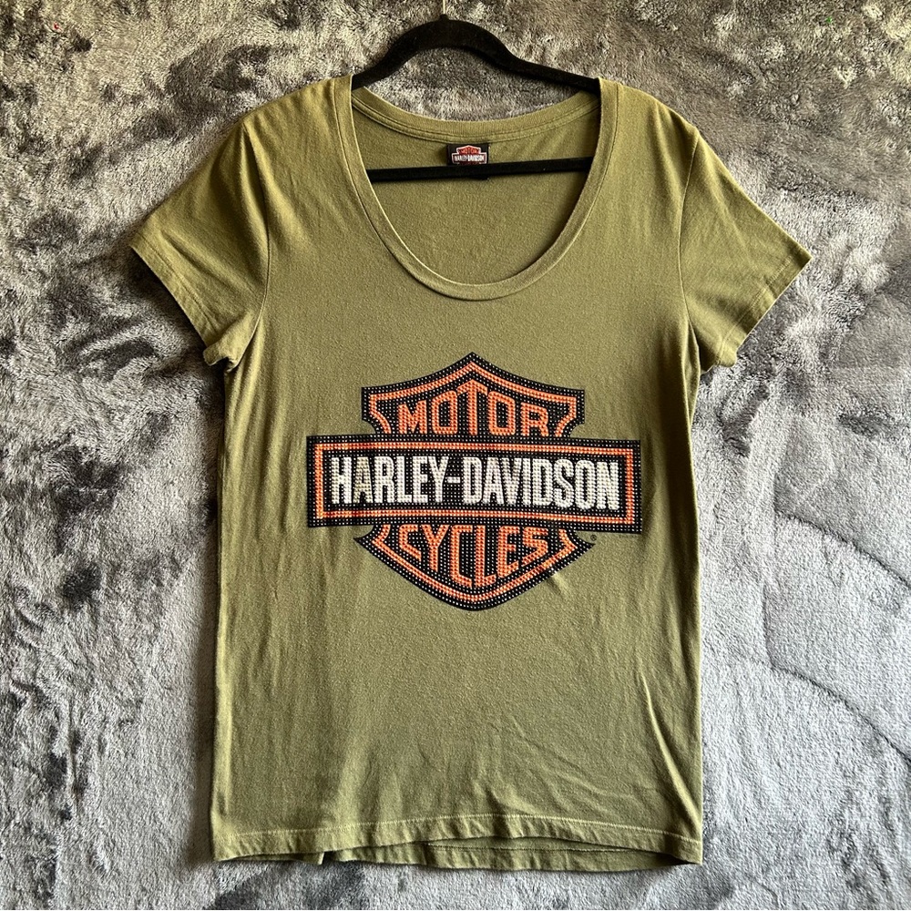 Bravado Official HARLEY DAVIDSON Merchandise Bar & Shield Rhinestone T-Shirt L